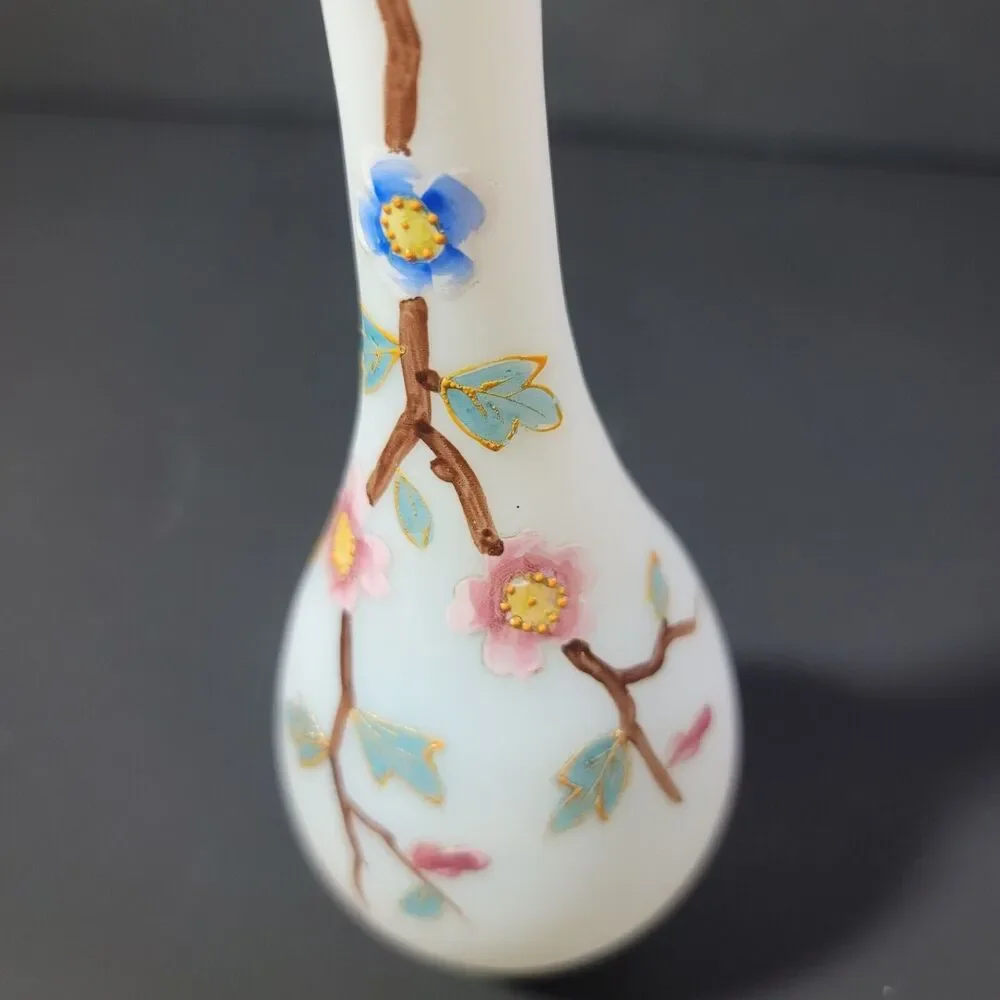 Frosted Glass Bud Face Hand Painted Pink And Blue Flowers on Branch 6